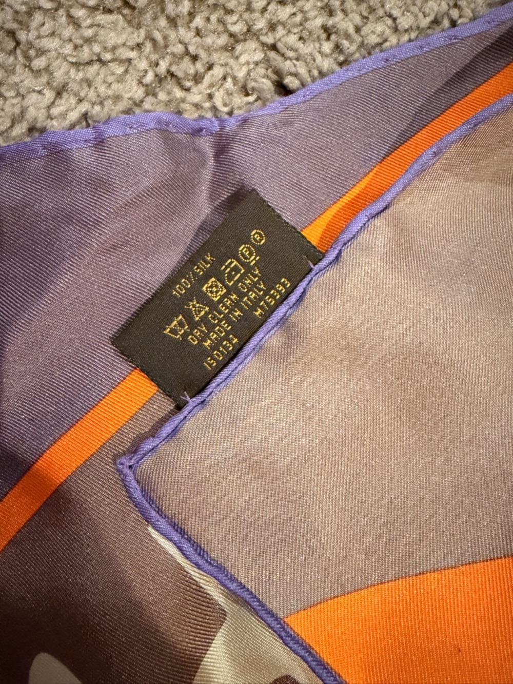Louis Vuitton Purple, Orange & Brown Silk Logo Scarf - Picture 4 of 5